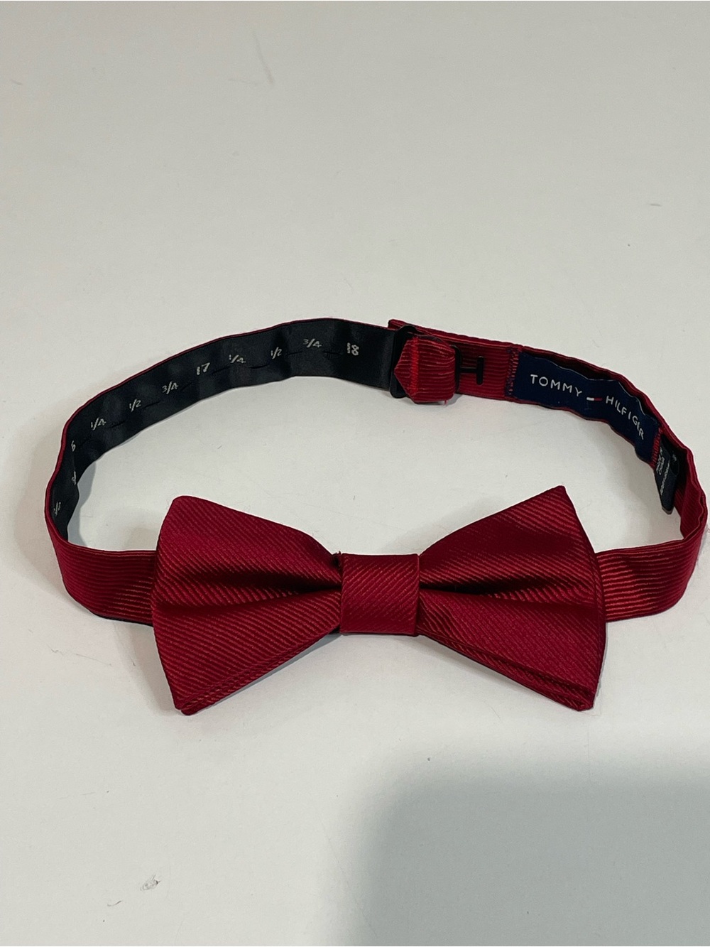 Tommy Hilfiger Red 100% Silk Bowtie Adjustable To 18
